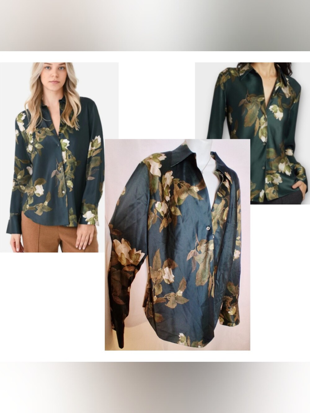 Silky Black Floral Button-Up Blouse - Picture 5 of 11